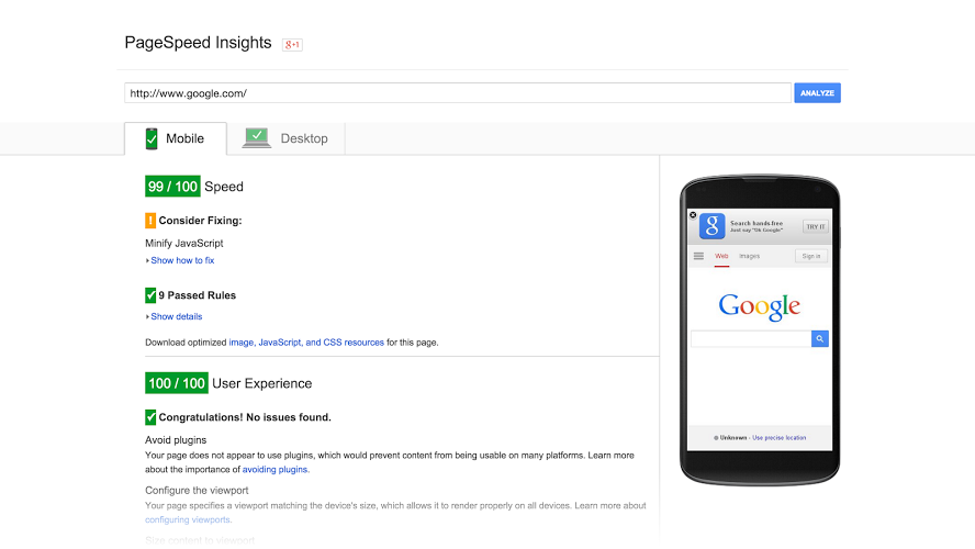 About Google’ s PageSpeed Insights
